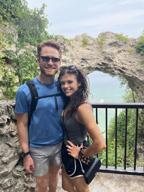 Mitchell and Kathleen taking in the view from a Mackinac Island lookout