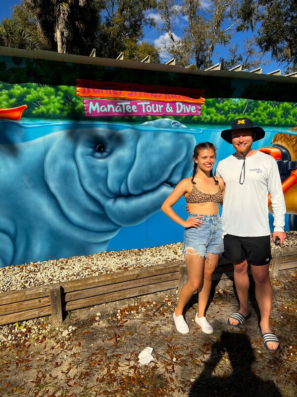 Mitchell and Kathleen kayaking on a manatee adventure