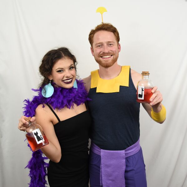 Mitchell and Kathleen dressed as Kronk and Yzma for Halloween
