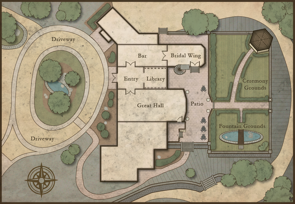 Illustrated map of the Pine Knob Mansion wedding venue